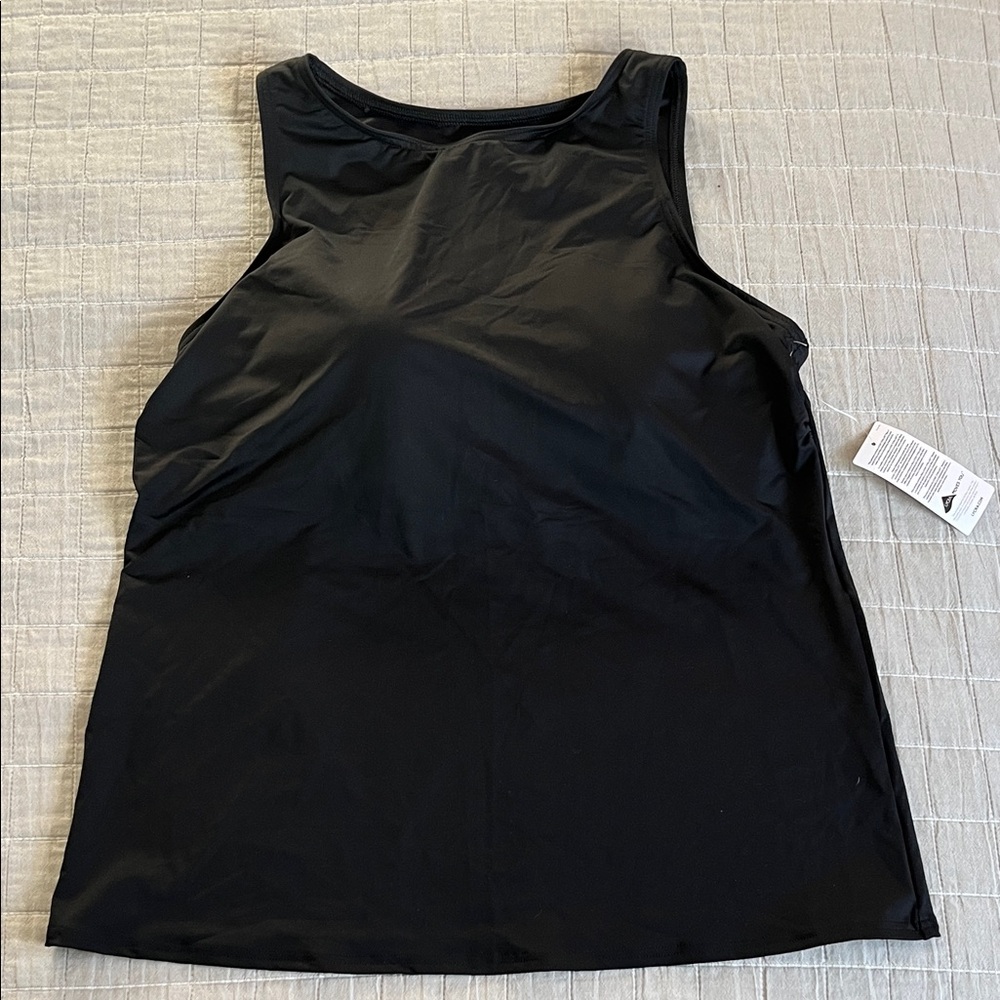 Lands' End Black Women's Swim Tank Top, High neck, shelf w/cups, flattering!